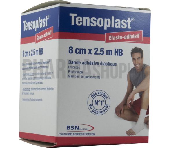 Tensoplast élasto-adhésif bande adhésive élastique BSN médical - bande de 8 cm x 2,5 m