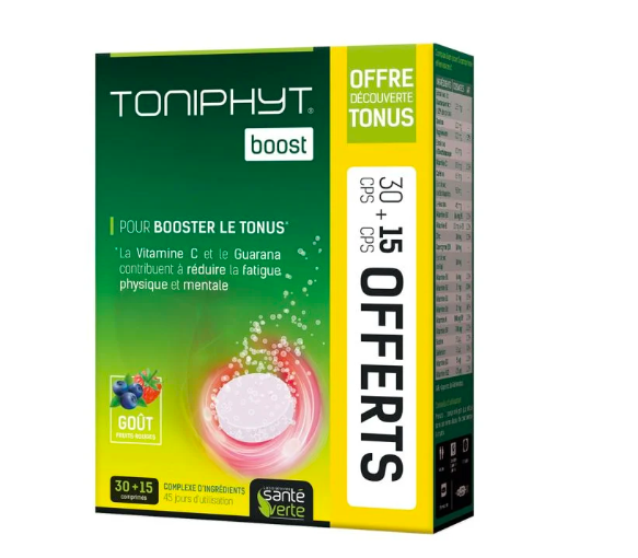 Toniphyt boost goût fruits rouges Santé verte - 30 comprimés effervescents + 15 gratuits