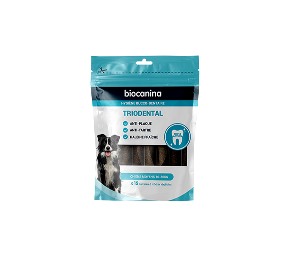 Triodental lamelle à mâcher chiens moyens 10-30kg Biocanina - sachet de 15 lamelles à mâcher végétales