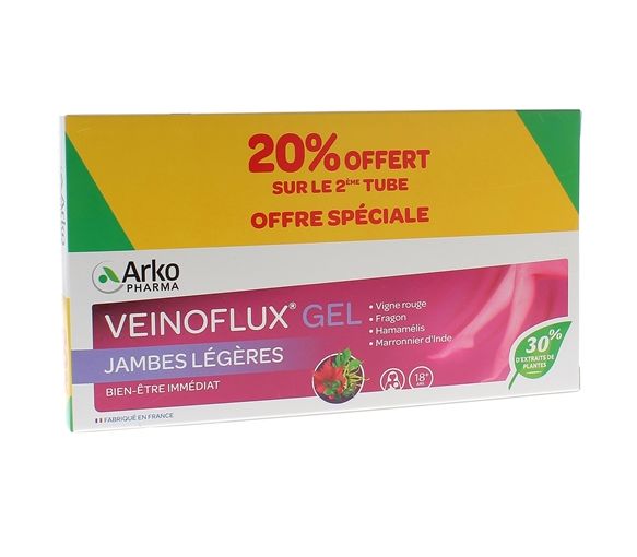 Veinoflux gel jambes légères Arkopharma - 2 tubes de 150 ml