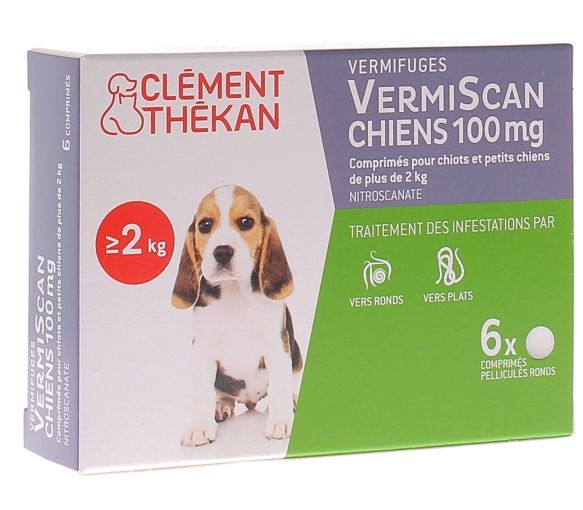 VermiScan chiens 100 mg Clément thékan - 6 comprimés pelliculés ronds - image 1