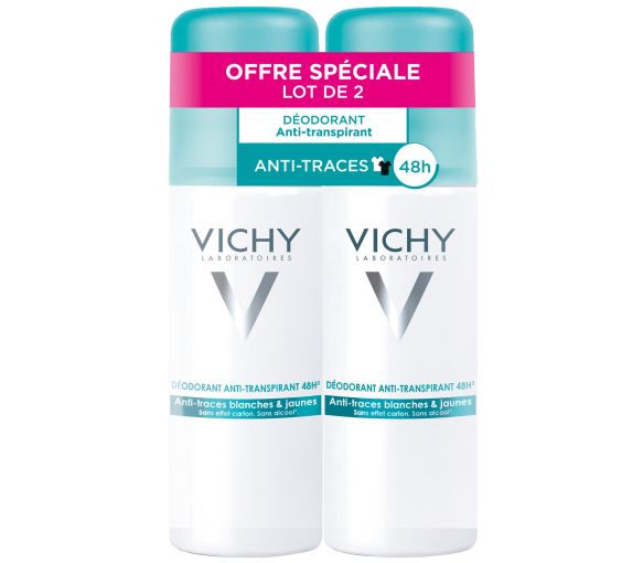 Déodorant anti-transpirant 48h anti-traces blanches & jaunes Vichy - lot de 2 sprays de 125 ml - image 1