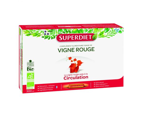 Vigne rouge Bio Super Diet - 20 ampoules de 15 ml