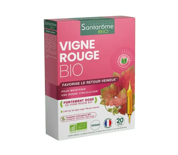 Vigne rouge bio favorise le retour veineux Santarome - boite de 20 ampoules - image 1