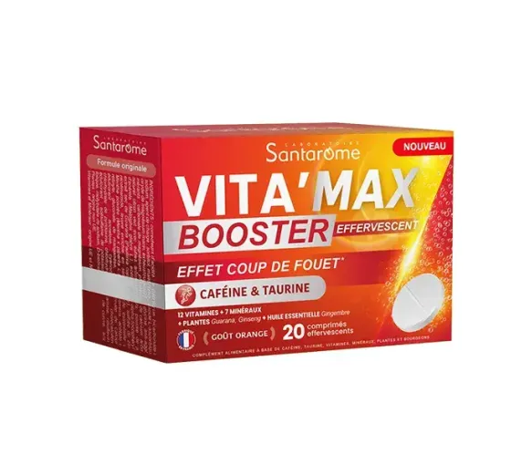 Vita'Max Booster effervescent caféine & taurine Santarome - boite de 20 comprimés effervescents - image 1