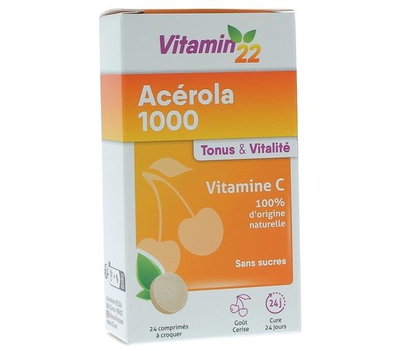 Vitamin'22 Acérola 1000 vitamine C Ineldea - boîte de 24 comprimés à croquer - image 1