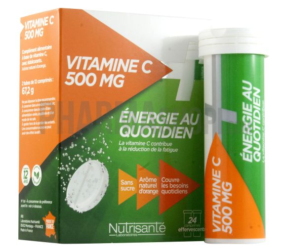 Vitamine C 500 mg énergie au quotidien Nutrisanté -  Boite de 24 comprimés effervescents