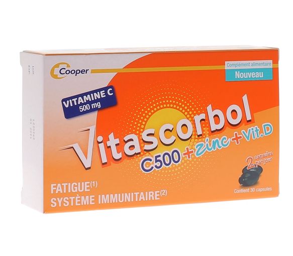 Vitamine C 500 + zinc + vitamine D Vitascorbol - boîte de 30 capsules - image 1