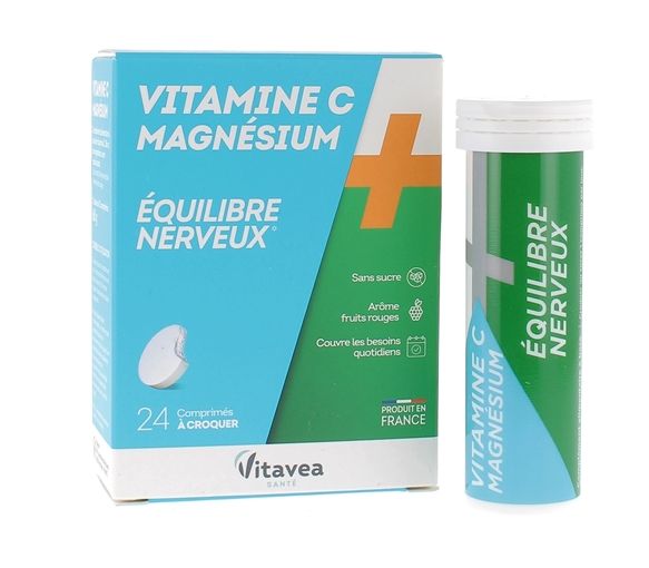 Vitamine C + Magnésium équilibre nerveux Nutrisanté - boite de 24 comprimés à croquer