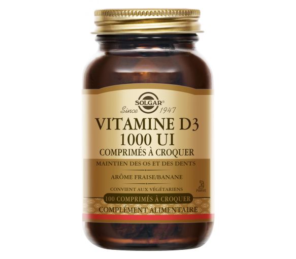 Vitamine D3 1000 UI Solgar - boîte de 100 comprimés à croquer - image 1