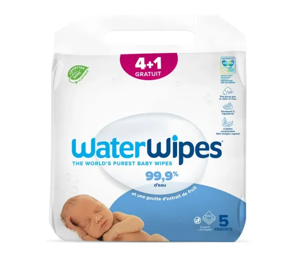 Waterwipes lingettes pour bébés - pack de 4x60 lingettes + 1 offert