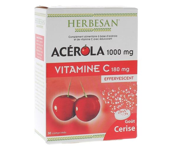 Acérola 1000 mg + vitamine C 180 mg Herbesan - boîte de 30 comprimés effervescents - image 1