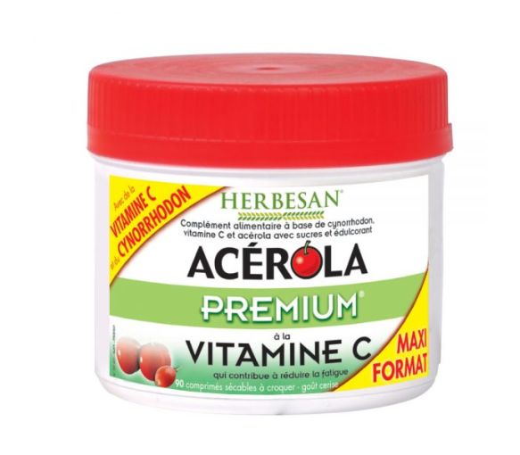 Acérola premium Herbesan - pot de 90 comprimés à croquer