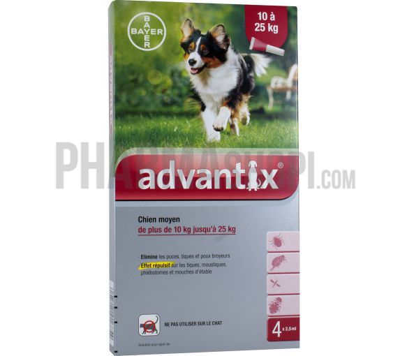 Advantix chien moyen de 10 à 25 kg Bayer - boite de 4 pipettes