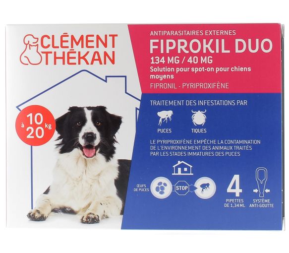 Fiprokil duo chien 134 mg/40 mg Clément-thékan - 4 pipettes de 1,34 ml