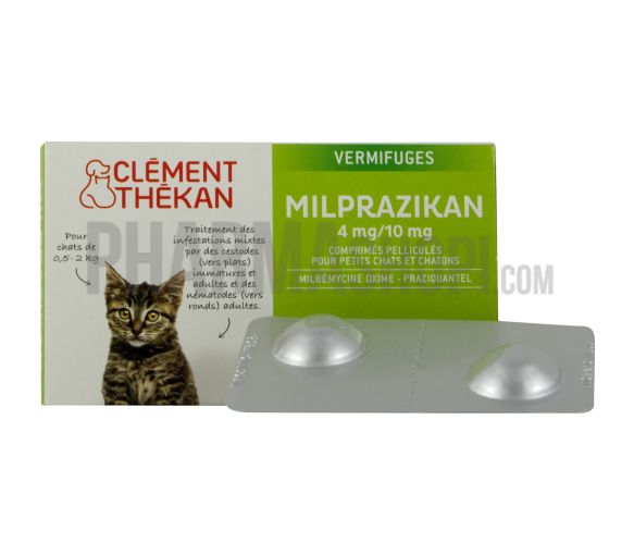 Milprazikan 4 mg / 10 mg comprimé pelliculé pour petits chats Clément Thékan - boite de 2 comprimés