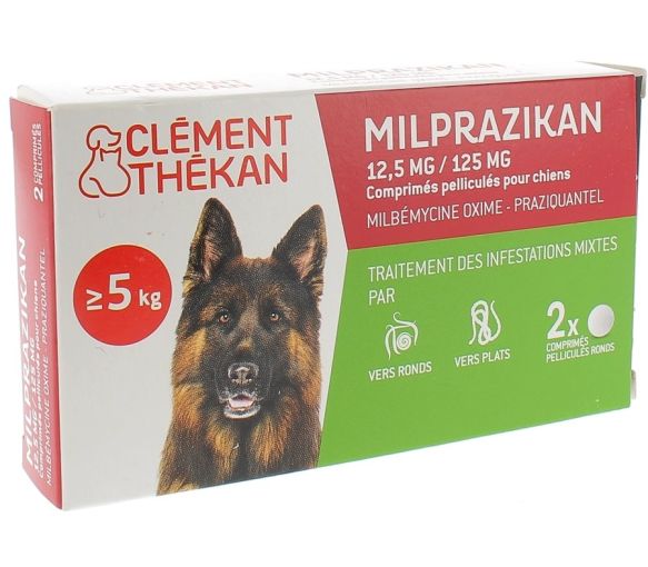 Milprazikan 12,5 mg / 125 mg comprimé pelliculé pour chiens Clément Thékan - boite de 2 comprimés
