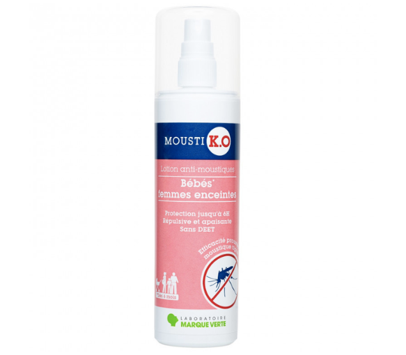 Mousti K.O lotion anti-moustique bébés dès 6 mois et femme enceinte Marque verte - flacon de 100ml