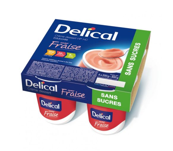 Delical crème dessert sans sucre fraise - 4 pots de 200g