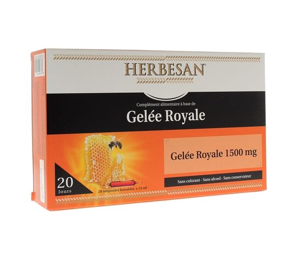 Gelée royale 1500 mg Herbesan - Boite de 20 ampoules