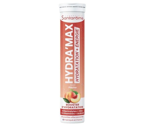 Hydra'max solution d'hydratation arôme pêche Santarome - 20 pastilles effervescentes - image 1