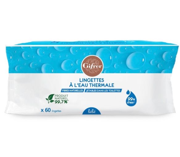 Lingettes à l'eau thermale Gifrer - paquet de 60 lingettes