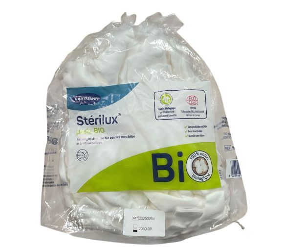 Stérilux pads bio rectangles de coton Hartmann - sachet de 160 cotons de 7,5x9,5cm