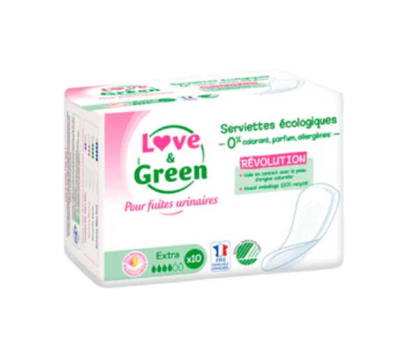 Serviettes pour fuites urinaires EXTRA Love&Green - 10 serviettes