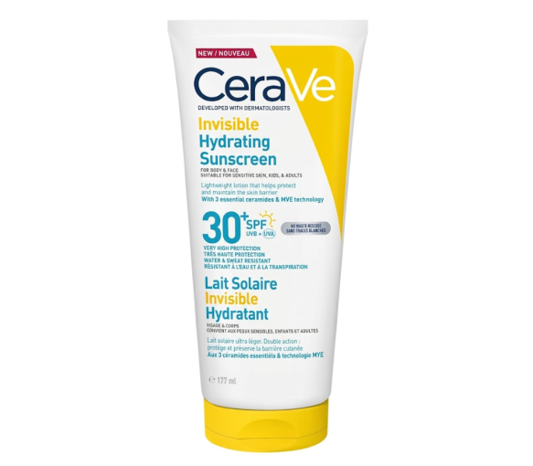 Lait solaire invisible hydratant SPF30+ haute protection visage et corps CeraVe - image 1