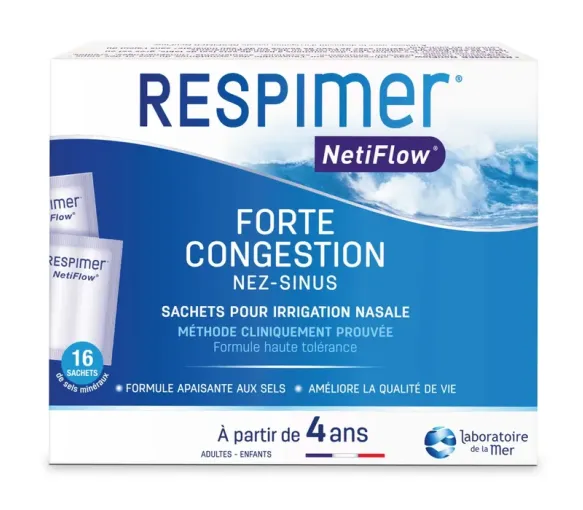 Sachets pour irrigation nasale Netiflow Forte congestion Respimer - boite de 16 sachets
