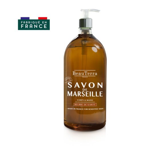 Savon de marseille beurre de karité Beauterra - flacon-pompe de 300ml
