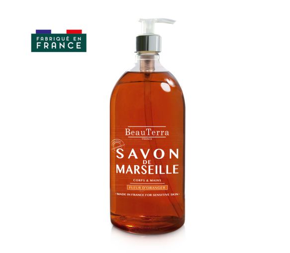 Savon de marseille fleur d'oranger Beauterra - flacon-pompe de 300ml