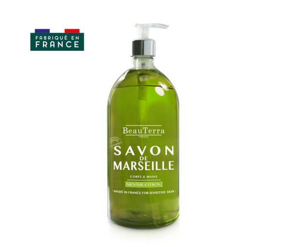 Savon de marseille menthe citron Beauterra - flacon-pompe de 1L