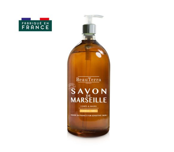 Savon de marseille vanille miel Beauterra - flacon-pompe de 1L