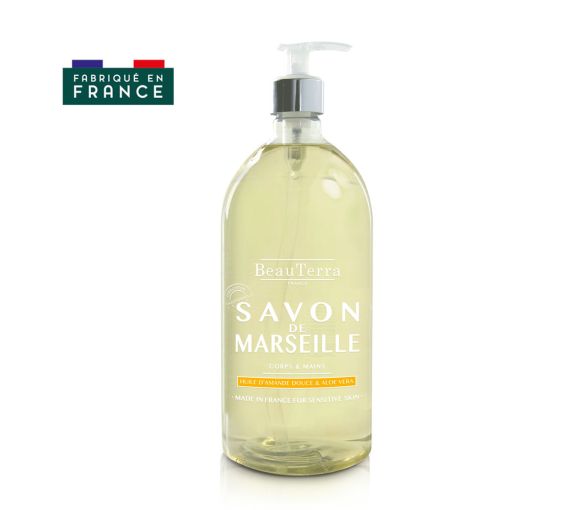 Savon liquide huile d'amande douce et aloe vera Beauterra - flacon-pompe de 1L
