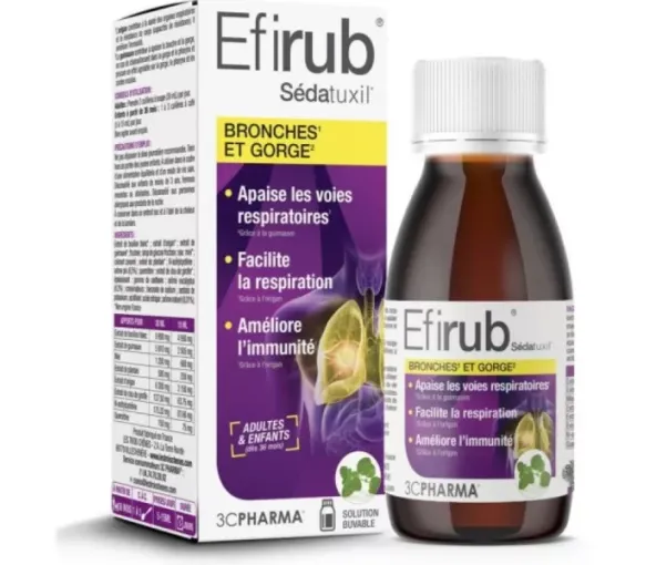 Efirub Sédatuxil bronches et gorge sirop 3C Pharma - flacon de 125 ml - image 1