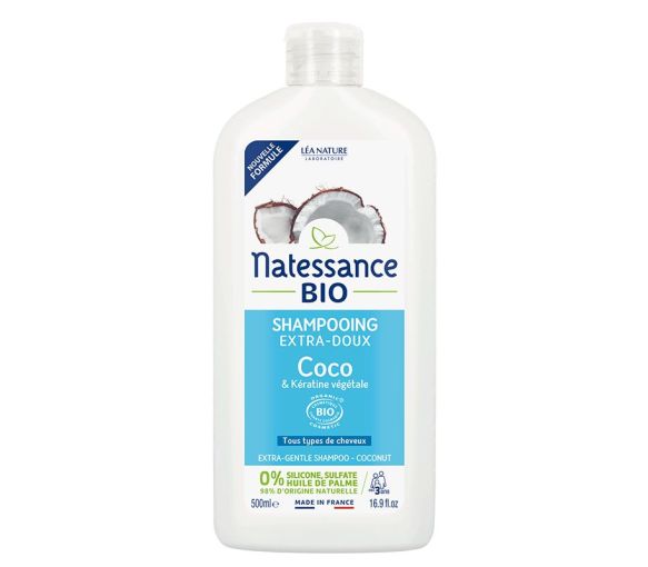 Shampooing extra-doux bio coco et kératine végétale Natessance - flacon de 500ml