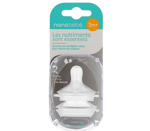 Tétines silicone ultra-douces 3m+ Moyen Nanobébé - 2 tétines