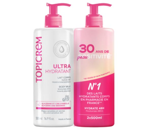 Ultra-Hydratant Lait corps Topicrem - lot de 2 flacons-pompe de 500 ml - image 1