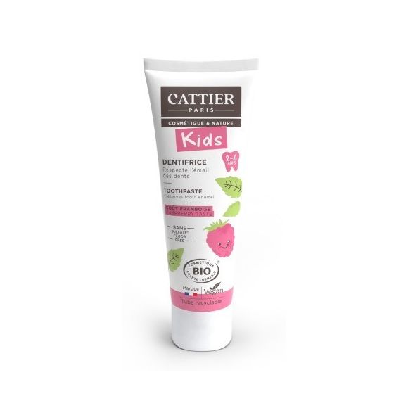 Dentifrice bio 2-6 ans goût framboise Cattier - tube 50ml