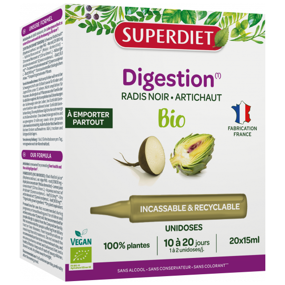 Digestion radis noir artichaut bio Superdiet - boîte de 20 unidoses de 15ml