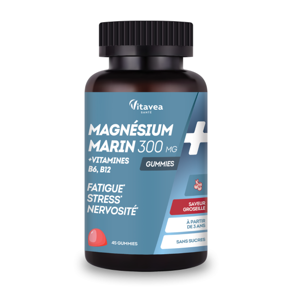 Magnésium marin 300mg vitamines B6 B12 Vitavea - pot de 45 gummies 