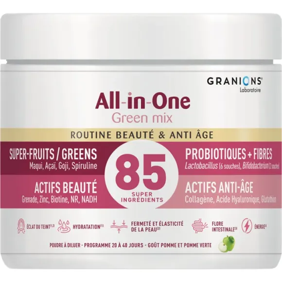 All-in-One Green mix routine beauté et anti-âge goût pomme et pomme verte Granions - pot de 166g