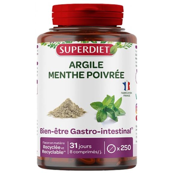 Argile menthe poivrée Super Diet - boîte de 250 comprimés
