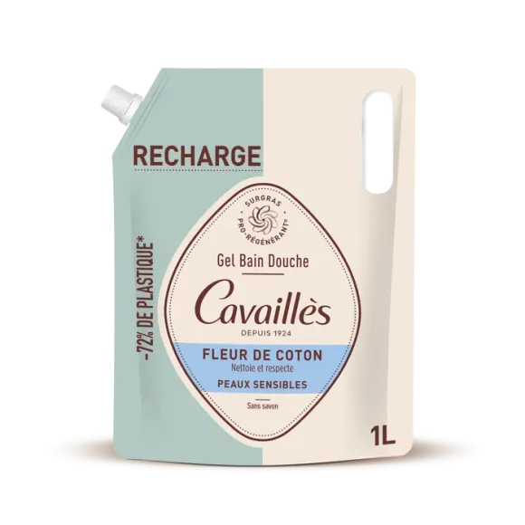 Gel bain et douche surgras actif fleur de coton Rogé Cavaillès - éco-recharge de 1L