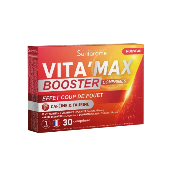 Vita'Max Booster comprimés caféine & taurine Santarome - boite de 30 comprimés